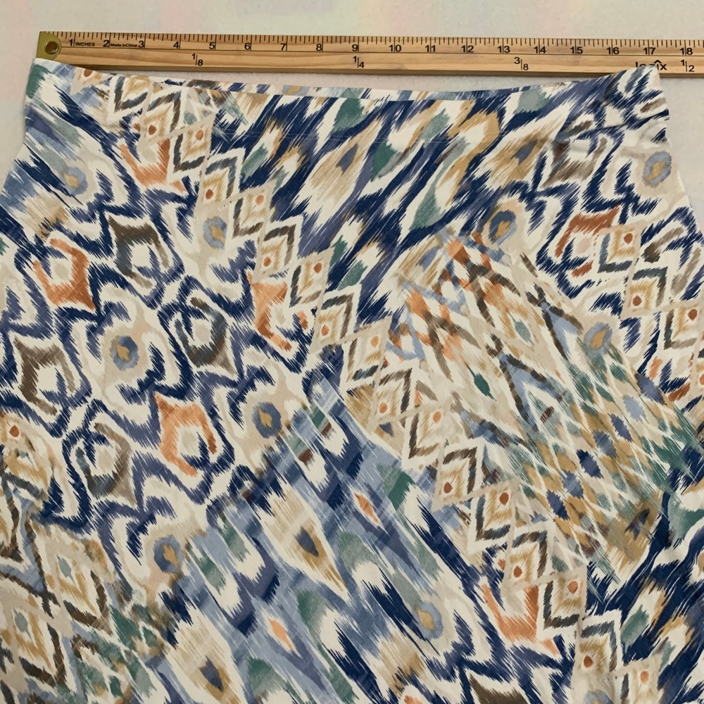 Chico's A-Line Maxi Skirt Women's Size 2 (L/12) Blue Orange Ikat Abstract Print - Picture 8 of 10